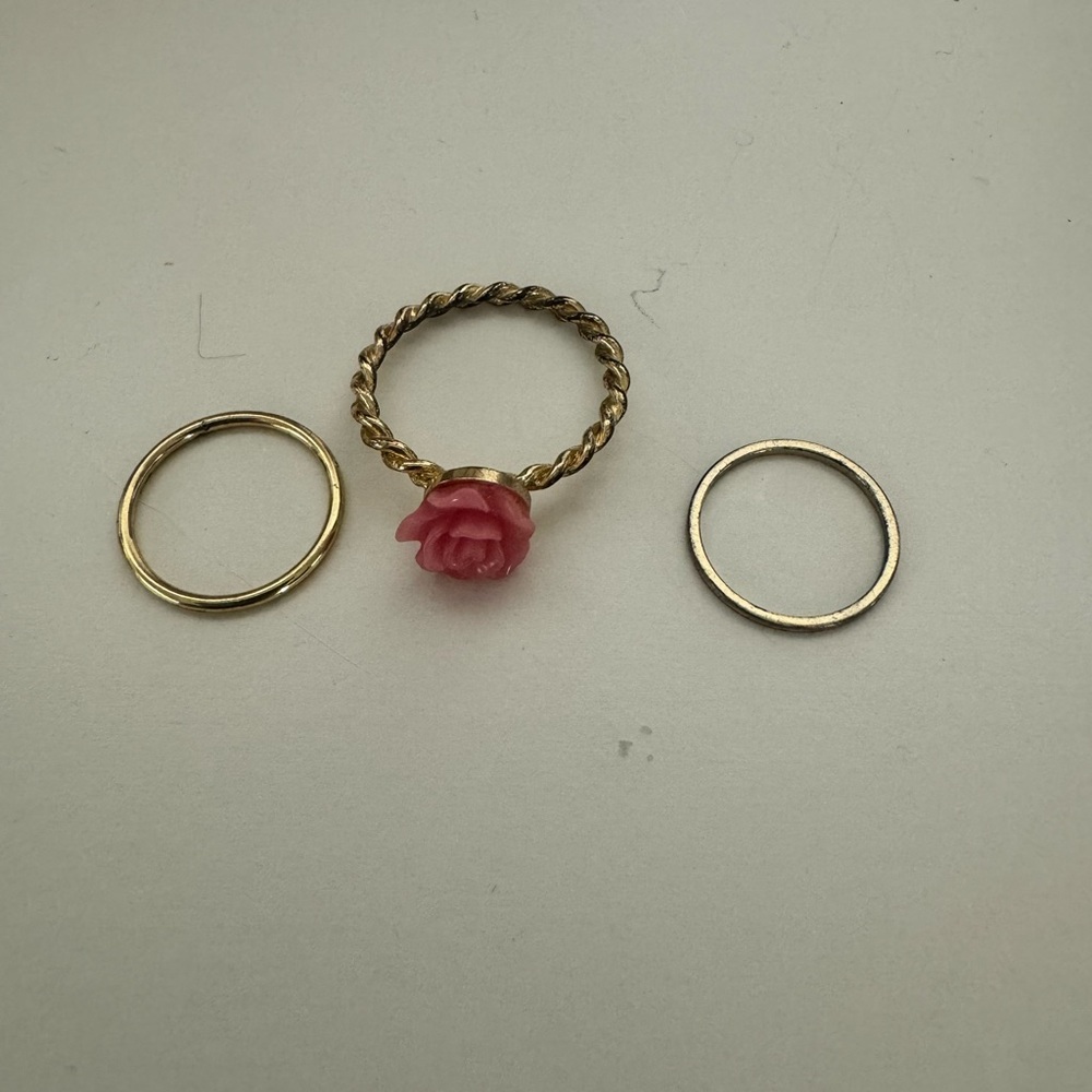 Gold and Pink Rose Ring Set